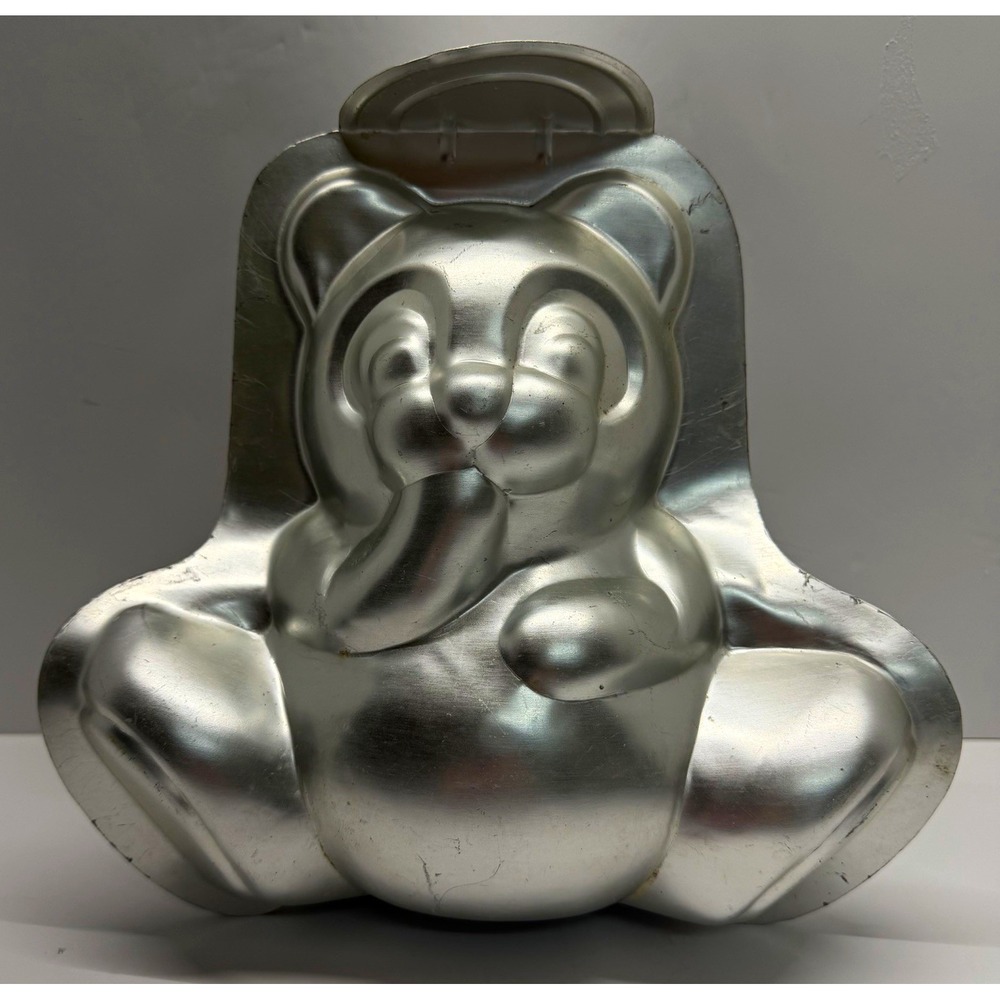 Vintage Wilton Teddy Bear Two-Piece Aluminum Cake Pan Mold, Silver, MPN 502-501